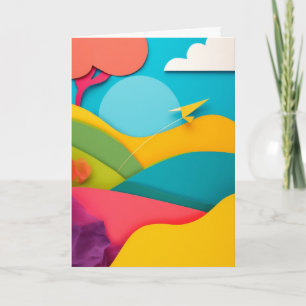 Vibrant Kite Soaring Over Colourful Hills Card