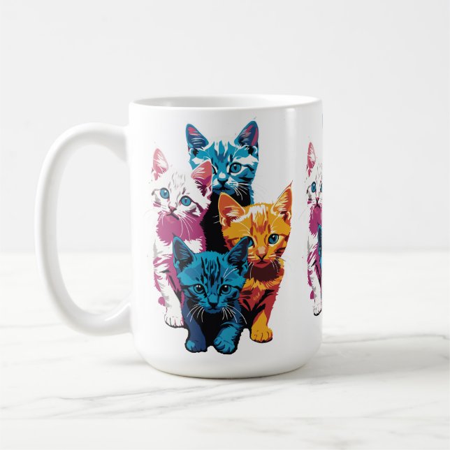 Vibrant Kittens in Pop Art Style Coffee Mug (Left)