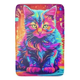 Vibrant Kitty: Beautiful Neon Artwork Bath Mat