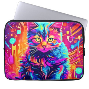 Vibrant Kitty: Beautiful Neon Artwork Laptop Sleeve