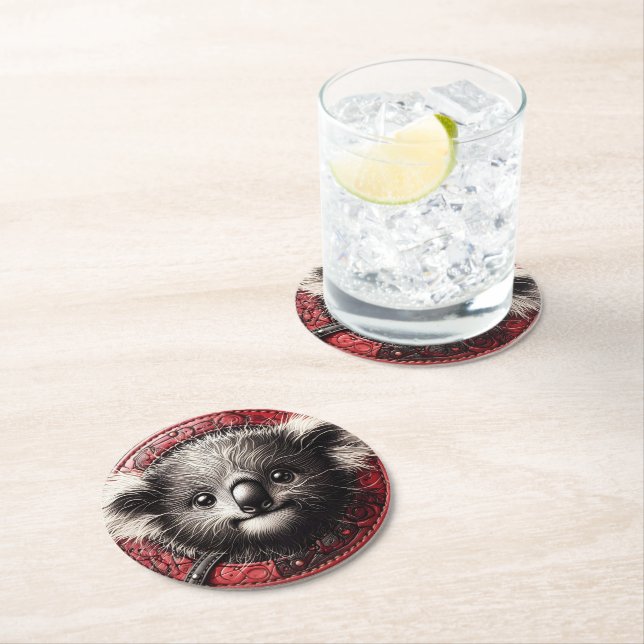 Vibrant Koala Bear Illustration Round Paper Coaster (Insitu)