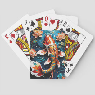 Vibrant Koi and Beautiful Flowers Aquatic Scene Playing Cards