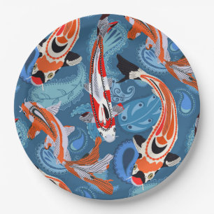 Vibrant Koi Fish Among Paisley Pattern Paper Plate