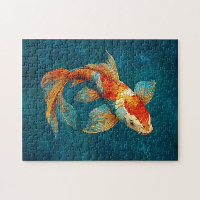 Vibrant Koi Fish Illustration Jigsaw Puzzle (Horizontal)