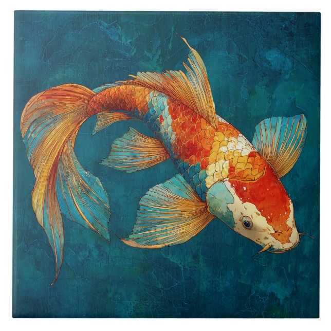 Vibrant Koi Fish Illustration Tile (Front)