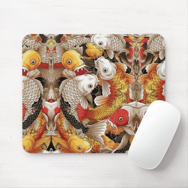 Vibrant Koi Harmony - Japanese Koi Fish Seamless  Mouse Pad (With Mouse)