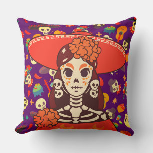 Vibrant La Catrina Throw Pillow