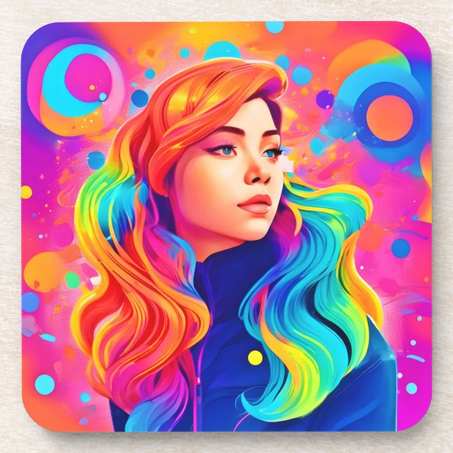 Vibrant Lady Digital Artwork Coaster (Front)