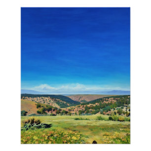 Vibrant Landscape Painting of Rolling Hills Poster