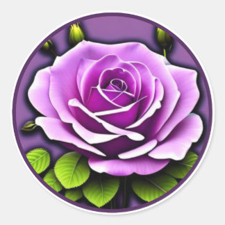 Vibrant Large Purple Rose Floral Illustration Classic Round Sticker