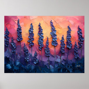 Vibrant Lavender Fields in a Sunset Sky – Textured Poster