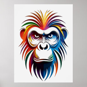 Vibrant Layered Gorilla Portrait Poster