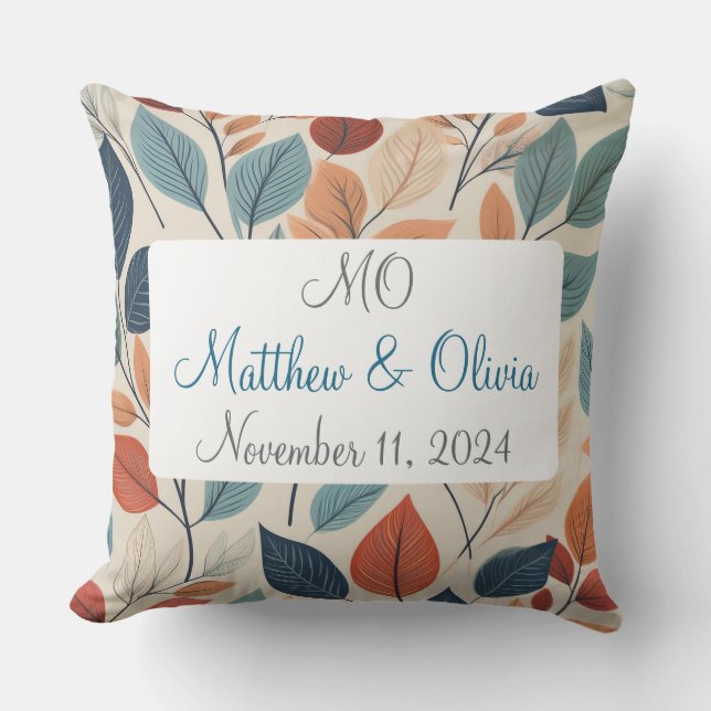 Vibrant Leaf Pattern Wedding Gift Outdoor Pillow (Front)