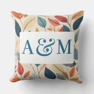 Vibrant Leaf Pattern with Dual Monogram Outdoor Pillow