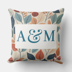 Vibrant Leaf Pattern with Dual Monogram Outdoor Pillow