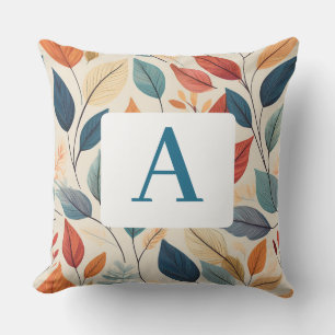 Vibrant Leaf Pattern with  Monogram Outdoor Pillow