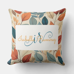Vibrant Leaf Pattern with Name & Monogram Outdoor Pillow