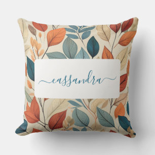 Vibrant Leaf Pattern with Name Outdoor Pillow