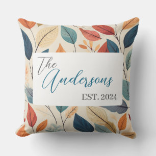 Vibrant Leaf Pattern with Name & Year Outdoor Pillow