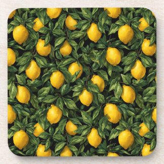 Vibrant Lemon Citrus Tree Pattern Coaster
