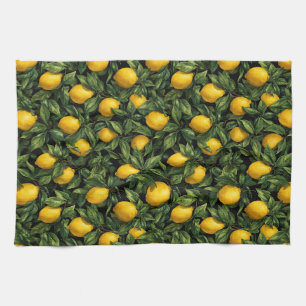 Vibrant Lemon Citrus Tree Pattern Kitchen Towel