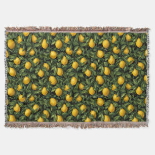 Vibrant Lemon Citrus Tree Pattern Throw Blanket