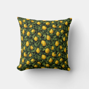 Vibrant Lemon Citrus Tree Pattern Throw Pillow