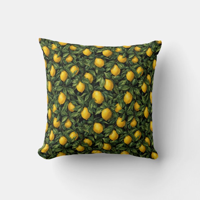 Vibrant Lemon Citrus Tree Pattern Throw Pillow (Front)