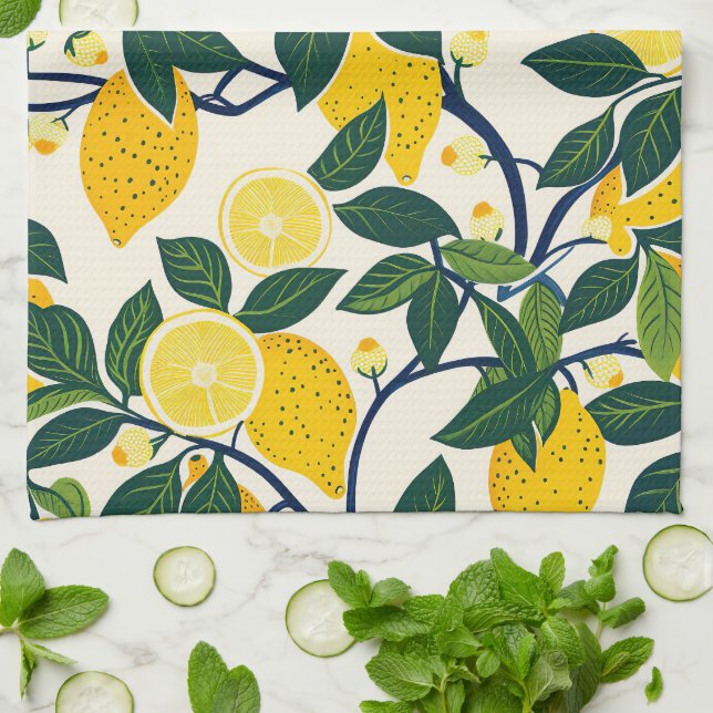 Vibrant Lemon Grove Kitchen Towel (Folded)