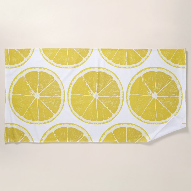 Vibrant Lemon Slice Pattern Summer Beach Towel (Front)