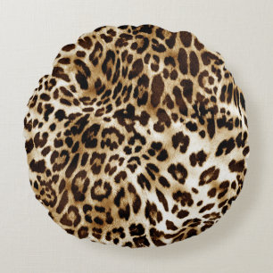 Vibrant Leopard: Colourful Textile Design. Round Pillow