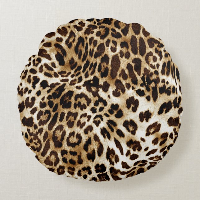 Vibrant Leopard: Colourful Textile Design. Round Pillow (Front)