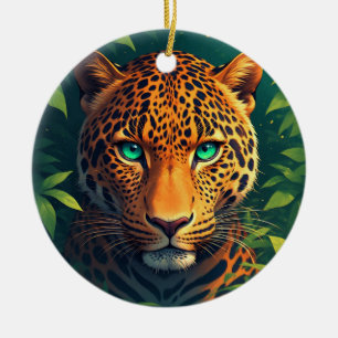 Vibrant Leopard Portrait With Emerald Eyes Ceramic Ornament