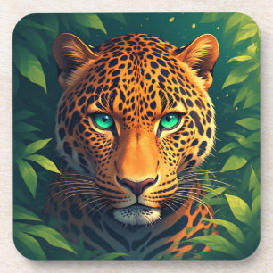 Vibrant Leopard Portrait With Emerald Eyes Coaster