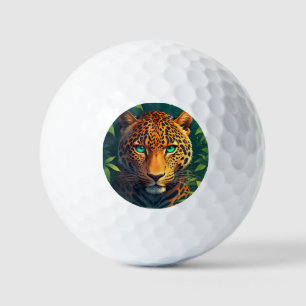Vibrant Leopard Portrait With Emerald Eyes Golf Balls