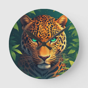 Vibrant Leopard Portrait With Emerald Eyes Round Clock