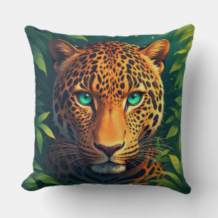 Vibrant Leopard Portrait With Emerald Eyes Throw Pillow