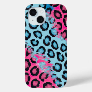 Vibrant Leopard Print in Pink and Blue iPhone 15 Case
