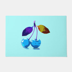 Vibrant Lght Blue Cherries Pop Art  Doormat