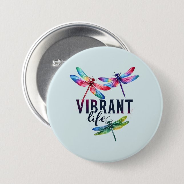 Vibrant Life - Artistic Dragonfly 3 Inch Round Button (Front & Back)