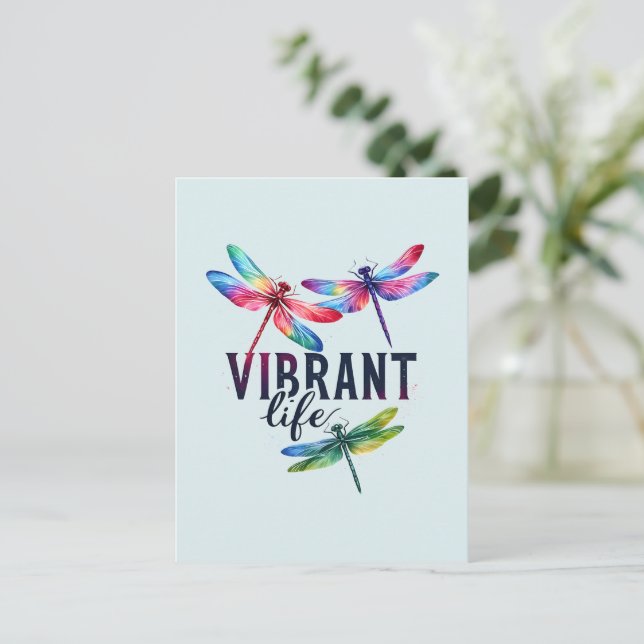 Vibrant Life - Artistic Dragonfly Postcard (Standing Front)