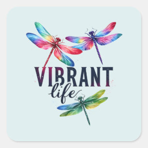 Vibrant Life - Artistic Dragonfly Square Sticker