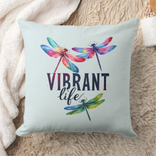Vibrant Life - Artistic Dragonfly Throw Pillow