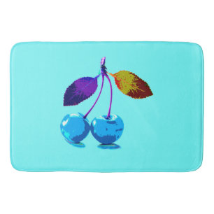 Vibrant Light Blue Cherries Bath Mat