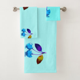 Vibrant light blue cherries   bath towel set