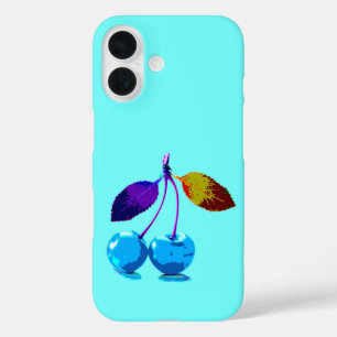 Vibrant light blue cherries  iPhone 16 case