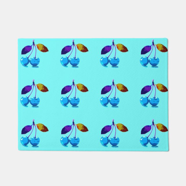 Vibrant light blue cherries   doormat (Front)