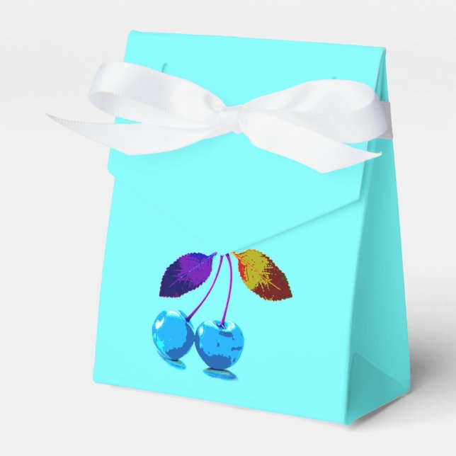 Vibrant light blue cherries  favor box (Front Side)