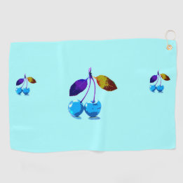 Vibrant light blue cherries   golf towel