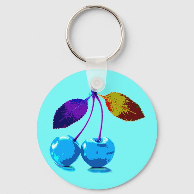 Vibrant light blue cherries   keychain (Front)
